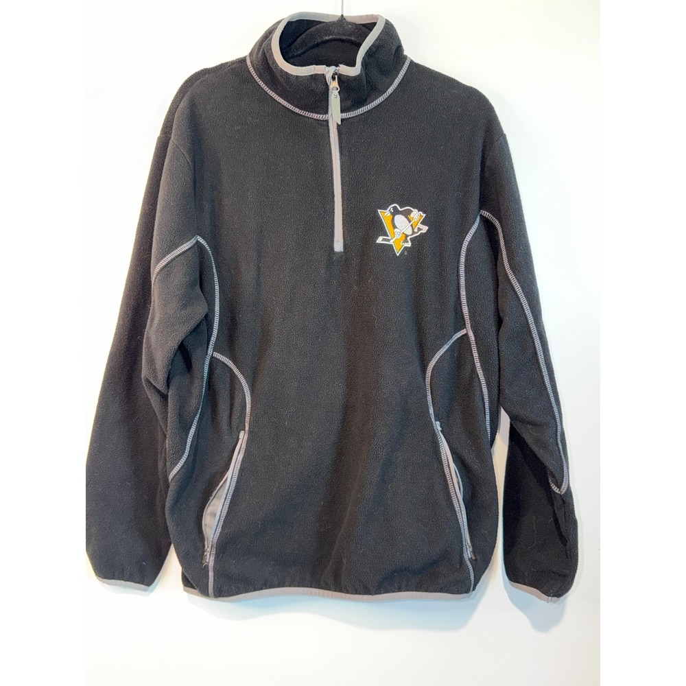 Antigua Pittsburgh Penguins Mens Large Black Quarter Zip Fleece Jacket NHL